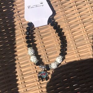 Black Beaded Elephant Charm Bracelet